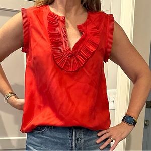 J. Crew Red Ruffle Red Silk Shirt Sleeveless